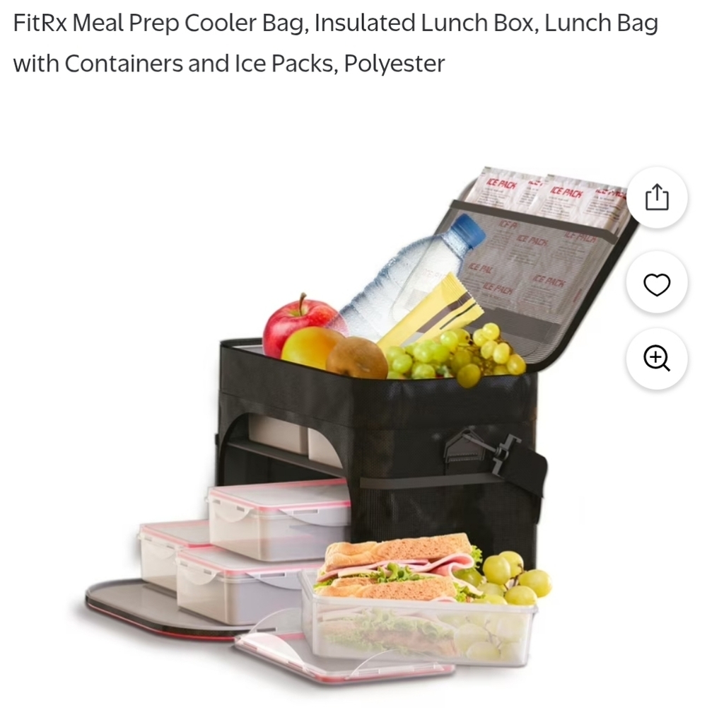 NWT FitRX Black Meal Prep Carry All Cooler Bag with Containers